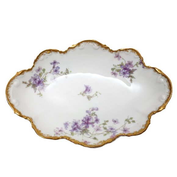 Antique CH Field Haviland Limoges GDA France Purple Floral Scallop S Serv Dish - Picture 4 of 6